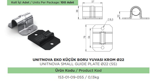 UNITNOVA E22 EKO KUCUK BORU YUVASI KROM CAP 22